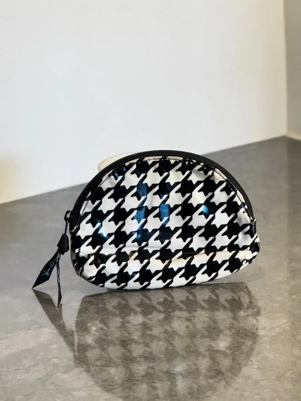 Vera Bradley Midnight Houndstooth Retired Small Cosmetic Bag Makeup Pouch EUC
